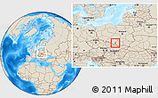 Shaded Relief Location Map of Oswiecim, within the entire country