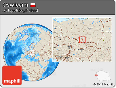Shaded Relief Location Map of Oswiecim