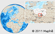 Shaded Relief Location Map of Oswiecim, highlighted country, highlighted parent region, within the entire country