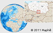 Shaded Relief Location Map of Oswiecim, highlighted country