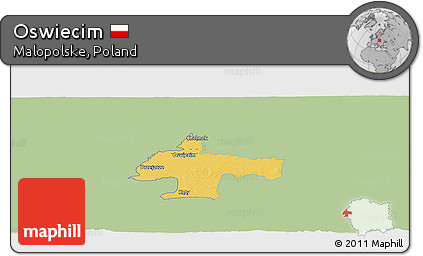 Savanna Style Panoramic Map of Oswiecim, single color outside