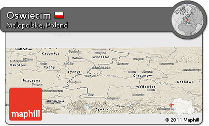 Shaded Relief Panoramic Map of Oswiecim