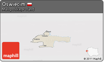 Shaded Relief Panoramic Map of Oswiecim, single color outside
