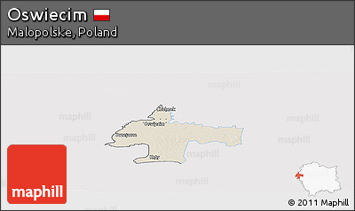 Shaded Relief Panoramic Map of Oswiecim, single color outside