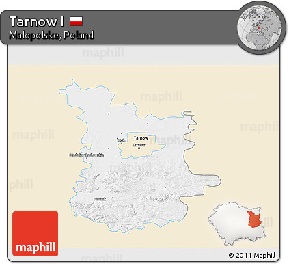 Classic Style 3D Map of Tarnow I, single color outside