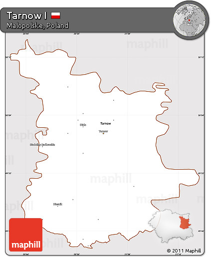 Classic Style Simple Map of Tarnow I, cropped outside