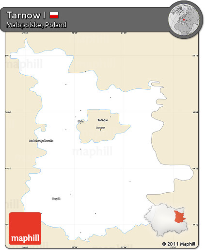Classic Style Simple Map of Tarnow I, single color outside