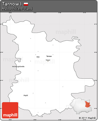 Silver Style Simple Map of Tarnow I, cropped outside