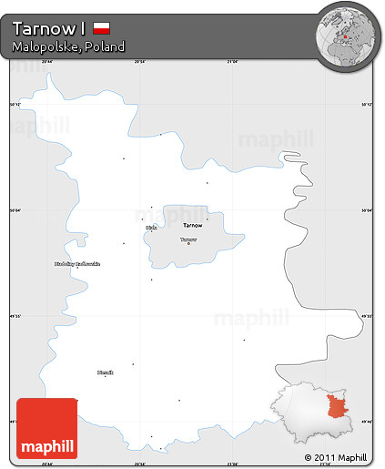 Silver Style Simple Map of Tarnow I, single color outside