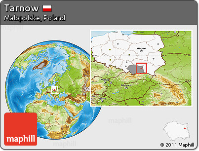 Physical Location Map of Tarnow, highlighted country, highlighted parent region