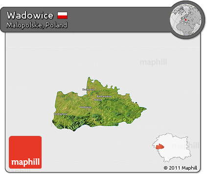 Satellite 3D Map of Wadowice, single color outside
