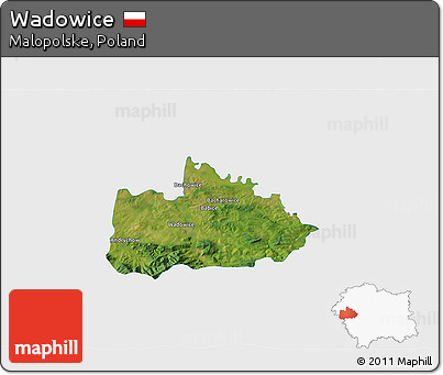 Satellite 3D Map of Wadowice, single color outside
