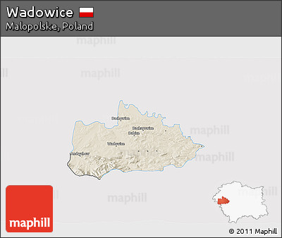 Shaded Relief 3D Map of Wadowice, single color outside