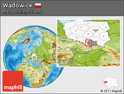 Physical Location Map of Wadowice, highlighted country, highlighted parent region