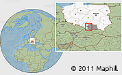 Savanna Style Location Map of Wadowice, highlighted country, highlighted parent region, hill shading