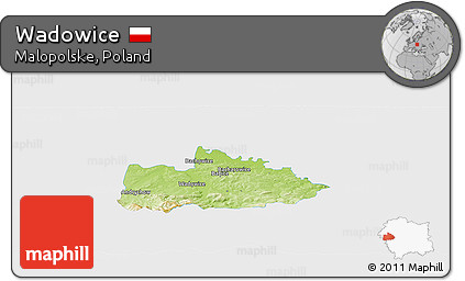 Physical Panoramic Map of Wadowice, single color outside