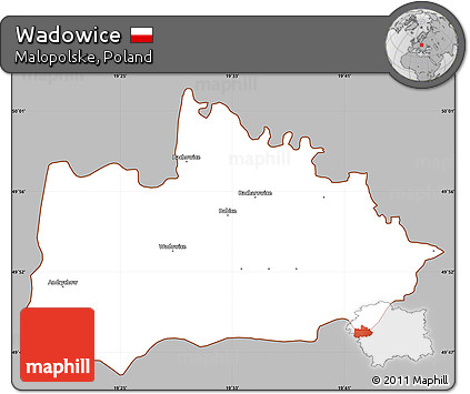 Gray Simple Map of Wadowice, cropped outside