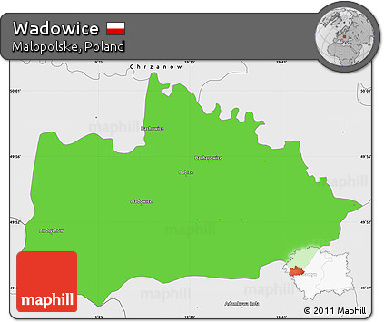 Political Simple Map of Wadowice, single color outside, borders and labels