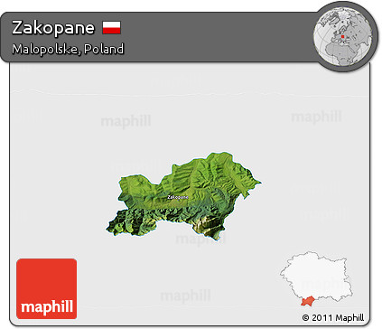 Satellite 3D Map of Zakopane, single color outside