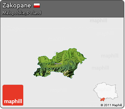 Satellite 3D Map of Zakopane, single color outside