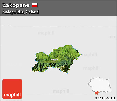 Satellite 3D Map of Zakopane, single color outside