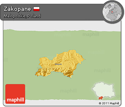 Savanna Style 3D Map of Zakopane, single color outside