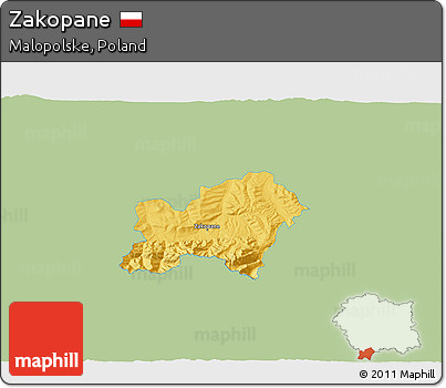 Savanna Style 3D Map of Zakopane, single color outside