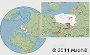 Savanna Style Location Map of Zakopane, highlighted country, highlighted parent region, within the entire country, hill shading