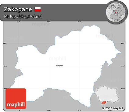 Gray Simple Map of Zakopane, single color outside