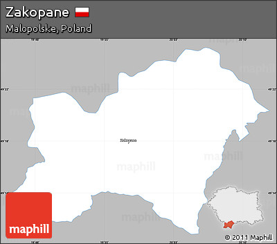 Gray Simple Map of Zakopane, single color outside