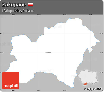 Gray Simple Map of Zakopane, single color outside