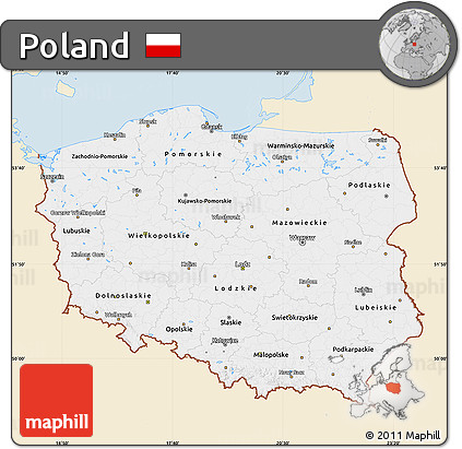 Classic Style Map of Poland, single color outside