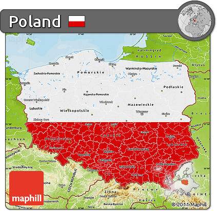 Flag Map of Poland, physical outside, bathymetry sea