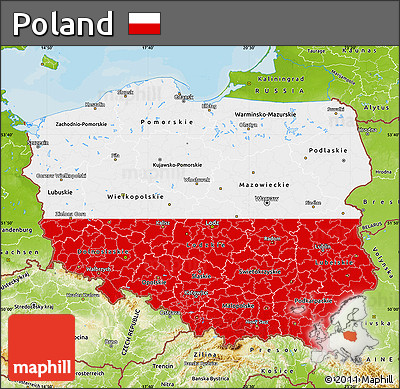 Flag Map of Poland, physical outside, bathymetry sea