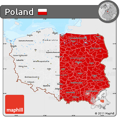 Flag Map of Poland, single color outside, bathymetry sea, flag aligned to the middle