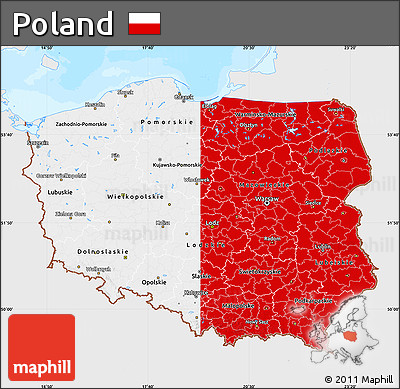 Flag Map of Poland, single color outside, bathymetry sea, flag aligned to the middle