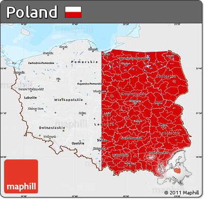 Flag Map of Poland, single color outside, bathymetry sea, flag aligned to the middle