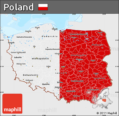 Flag Map of Poland, single color outside, bathymetry sea, flag rotated