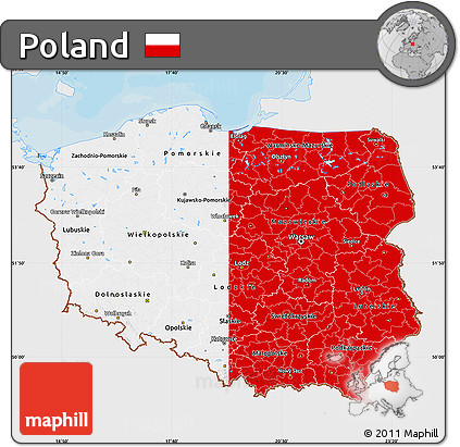 Flag Map of Poland, single color outside, bathymetry sea, shaded relief sea, flag rotated
