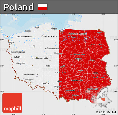 Flag Map of Poland, single color outside, bathymetry sea, shaded relief sea, flag rotated