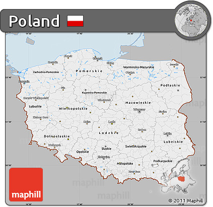 Gray Map of Poland, single color outside