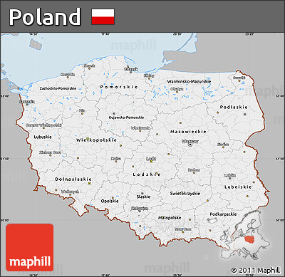 Gray Map of Poland, single color outside