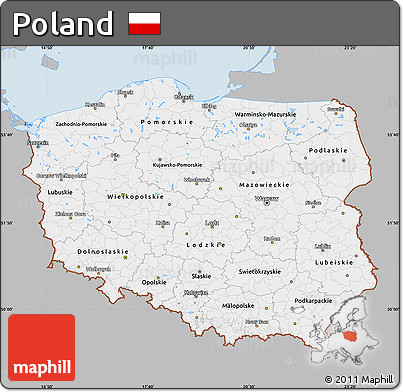 Gray Map of Poland, single color outside