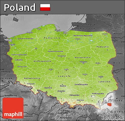 Physical Map of Poland, darken, desaturated