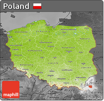 Physical Map of Poland, darken, desaturated
