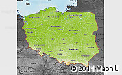 Physical Map of Poland, darken, desaturated, land only
