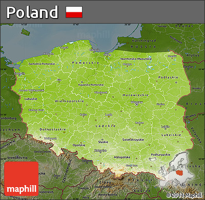 Physical Map of Poland, darken