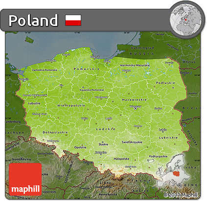 Physical Map of Poland, darken