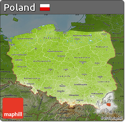 Physical Map of Poland, darken