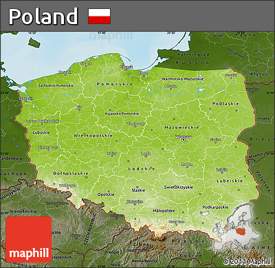 Physical Map of Poland, darken, land only